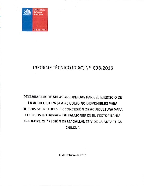 Informe Técnico 808-16 A.A.A. no disponibles Bahía Beaufort