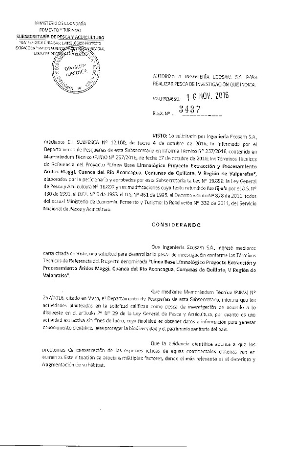 Res. Ex. N° 3437-2016 Línea base limnológico V Región.