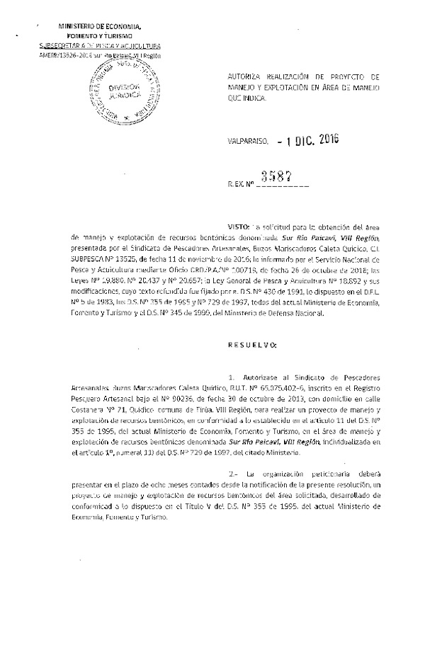Res. Ex. N° 3587-2016 PROYECTO DE MANEJO.