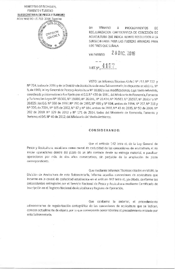 Res. Ex. N° 4157-2016 da término a procedimientos de regularización cartográfica de concesión.