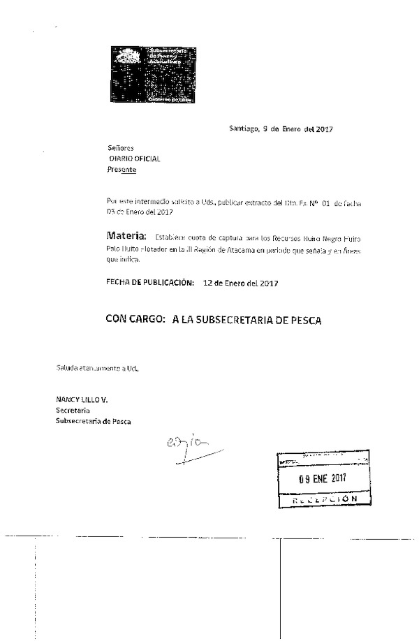 Dec. Ex. N° 1-2017 Establece Cuota de Captura Recursos Huiro Negro, Huiro Palo y Huiro Macro en la III Región. (Publicado en Página web 10-01-2017)