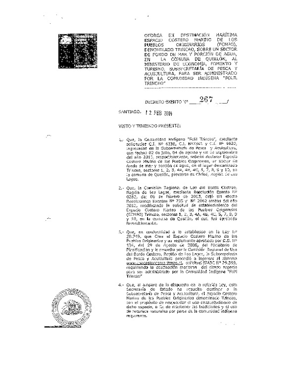 Decreto de regulación marina Trincao