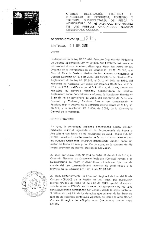 Decreto de regulación marina Cóndor