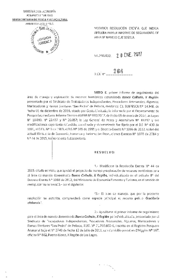 Res. Ex. N° 266-2017 1° Seguimiento.