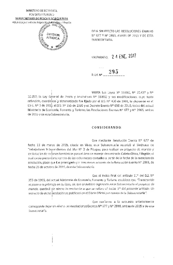 Res. Ex. N° 295-2017 Deja sin efecto Resoluciones que indica.