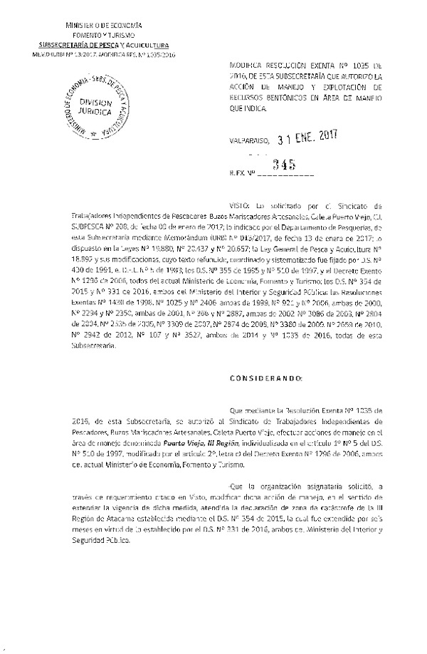 Res. Ex. N° 345-2017 Modifica Res. Ex. N° 1035-2016 Acción de Manejo.