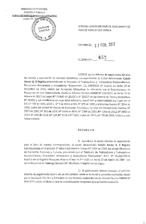 Res. Ex. N° 652-2017 5° Seguimiento.