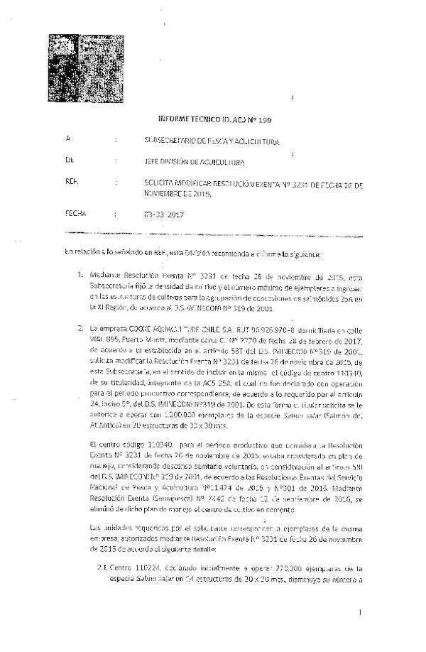 Informe Técnico (D.AC) N° 199-2017 Solicita Modifica Res. Ex. N° 3231-2015.