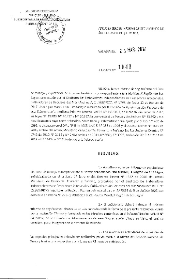 Res. Ex. N° 1046-2017 3° Seguimiento.