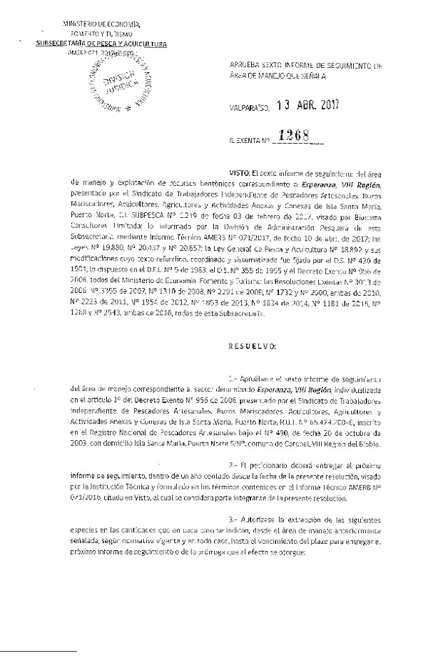 Res. Ex. N° 1268-2017 6° Seguimiento.