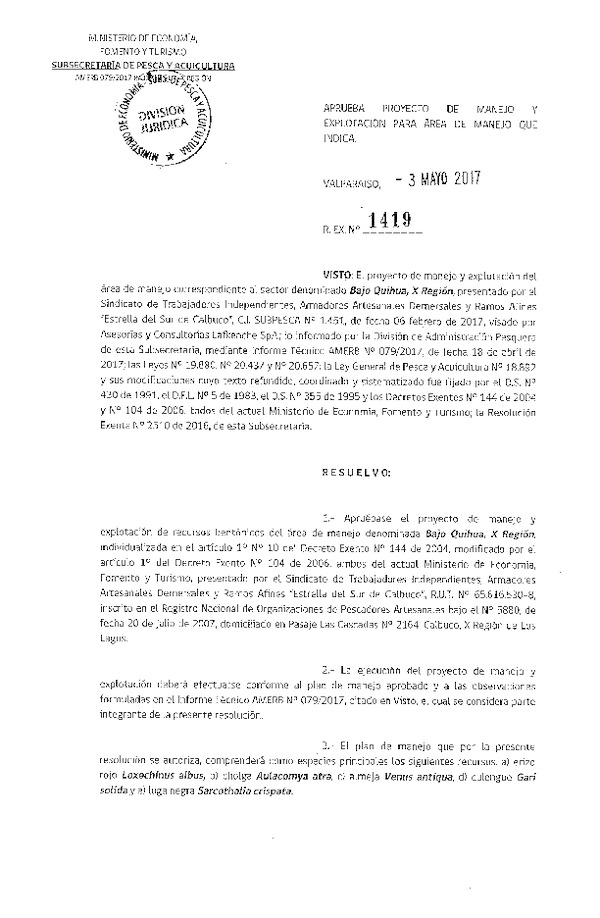 Res. Ex. N° 1419-2017 Plan de Manejo.