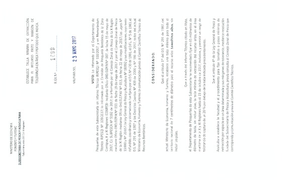 Res. Ex. N° 1699-2017 Establece Talla Mínima de Extracción para el Recurso Erizo y Margen de Tolerancia en X-XI Regiones. (Publicado en Página Web 23-05-2017) (F.D.O. 26-05-2017)