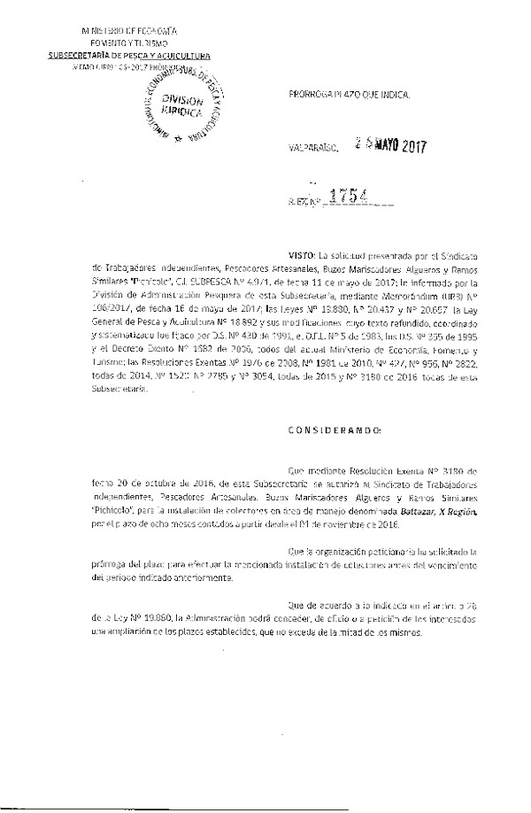 Res. Ex. N° 1754-2017 Prorroga Instalación de Colectores.