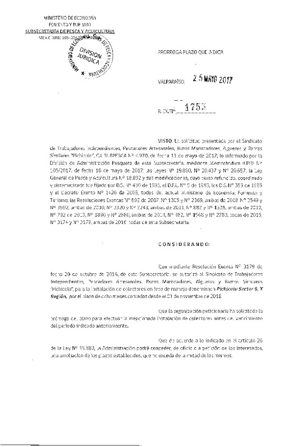 Res. Ex. N° 1755-2017 Prorroga Instalación de Colectores.
