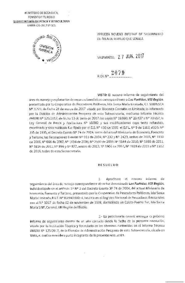 Res. Ex. N° 2079-2017 9° Seguimiento.