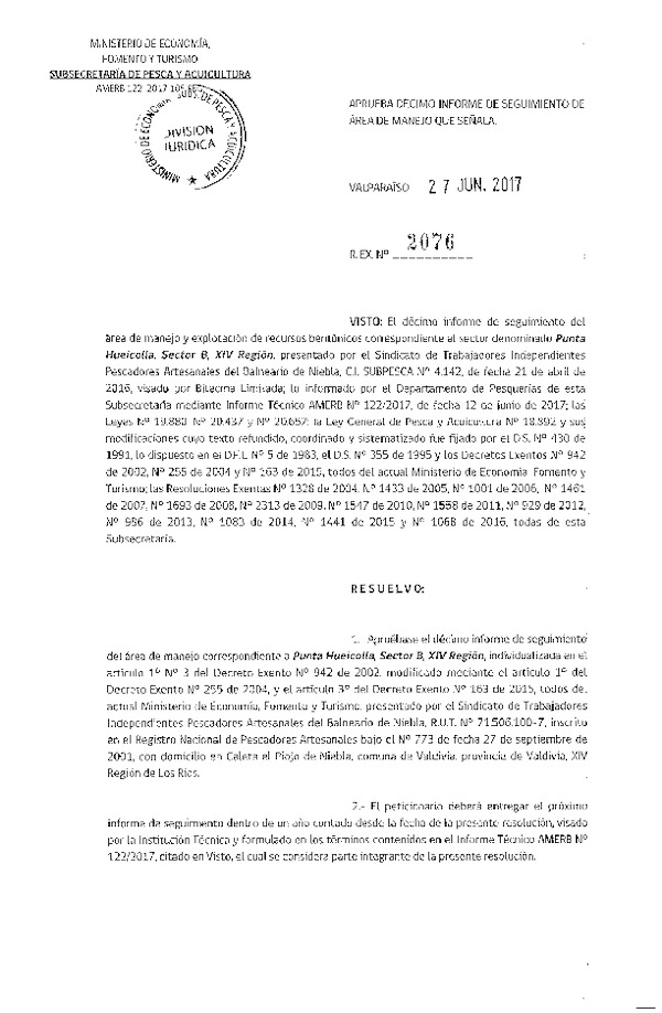 Res. Ex. N° 2076-2017 10° Seguimiento.