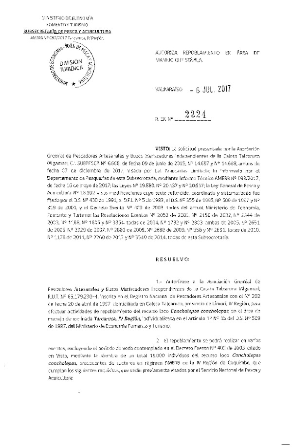Res. Ex. N° 2224-2017 Autoriza Repoblamiento.