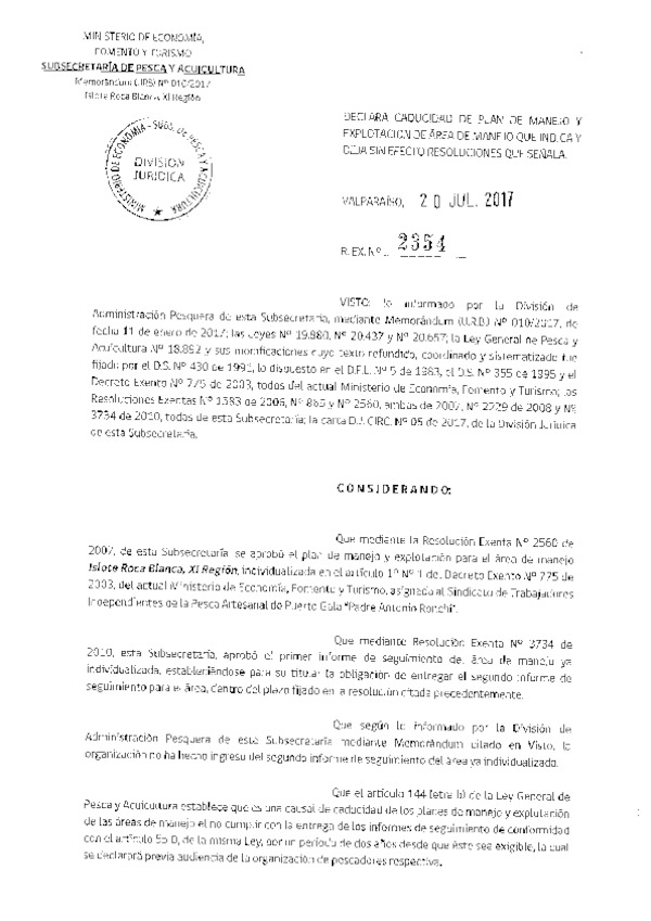 Res. Ex. N° 2354-2017 Declara Caducidad de Plan de Manejo y Deja sin Efecto Resoluciones que Señala.