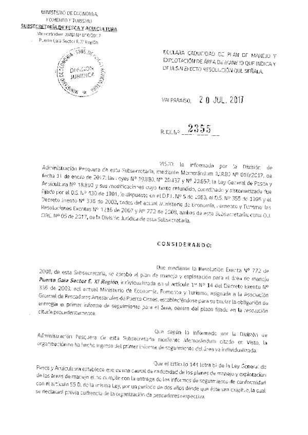 Res. Ex. N° 2355-2017 Declara Caducidad de Plan de Manejo y Deja sin Efecto Resoluciones que Señala.