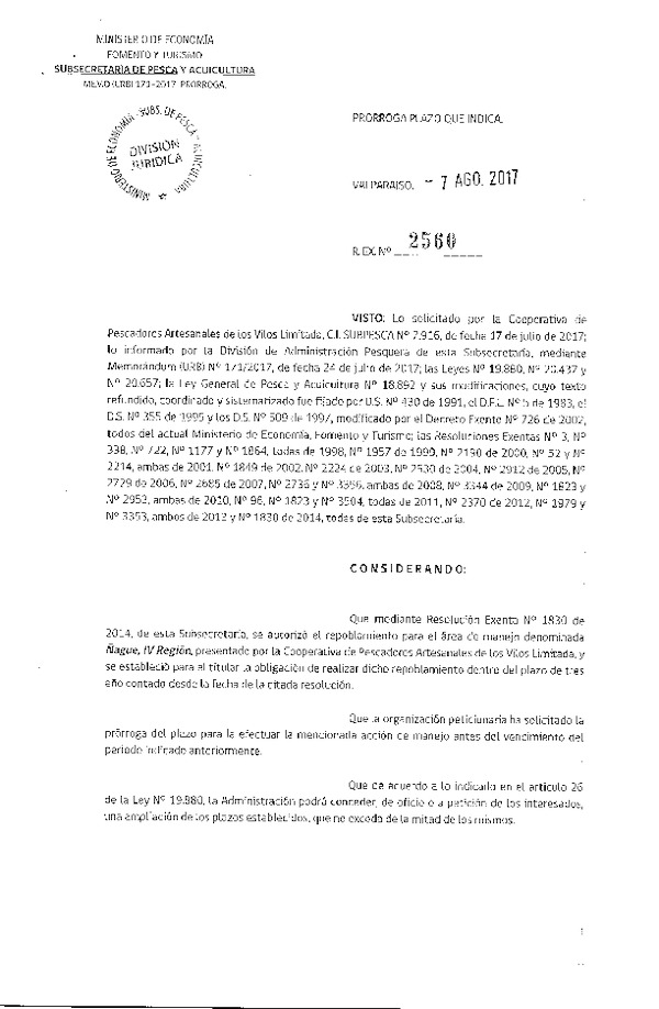Res. Ex. N° 2560-2017 Prorroga Acción de Manejo.