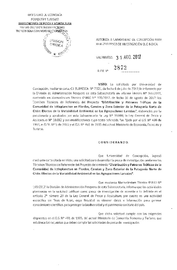 Res. Ex. N° 2872-2017 distribución y patrones tróficos de la comunidad de ictoplanton.