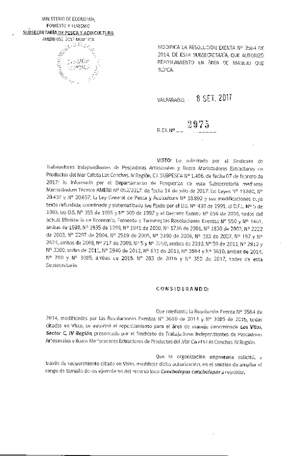 Res. Ex. N° 2975-2017 Modifica Res. Ex. N° 3564-2014.