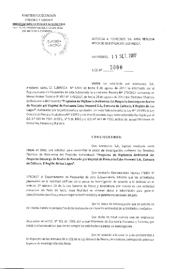 Res. Ex. N° 3000-2017 Programa de vigilancia ambiental, comuna de Calbuco, X Región.