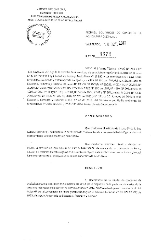 Res. Ex. N° 3373-2017 Rechaza solicitudes de concesión de acuicultura que indica.