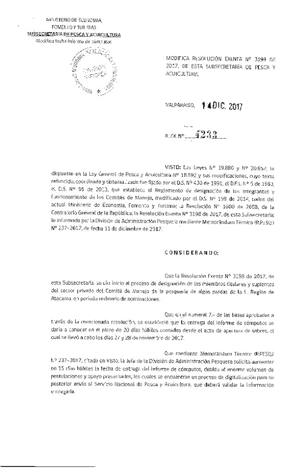 Res. Ex. N° 4233-2017 Modifica Res. Ex. N° 3198-2017 Informe de Cómputos. (Publicado en Página Web 14-12-2017)