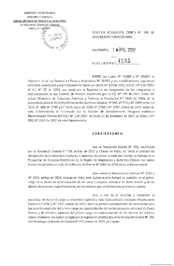 Res. Ex. N° 4235-2017 Modifica Res. Ex. N° 386-2016 Informe de Cómputos. (Publicado en Página Web 14-12-2017)