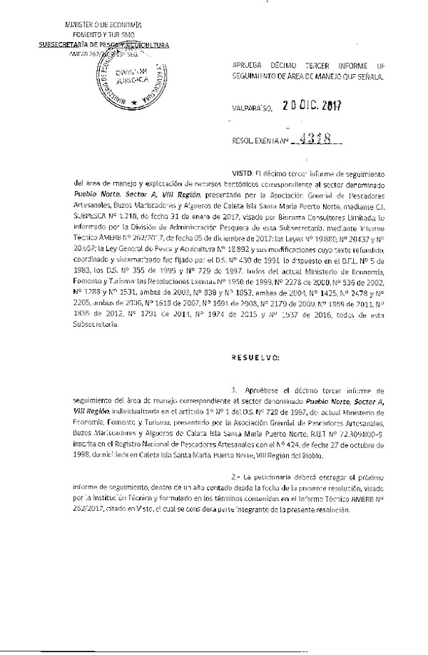 Res. Ex. N° 4318-2017 13° Seguimiento.