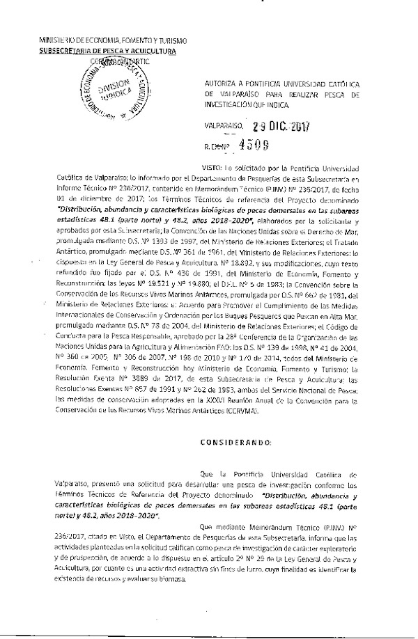 Res. Ex. N° 4509-2017 Distribución, abundancia y características biológicas de peces demersales.