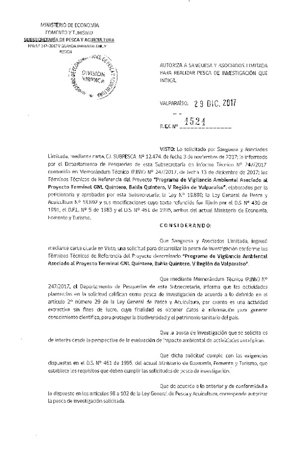 Res. Ex. N° 4524-2017 Programa de vigilancia ambiental V Región.