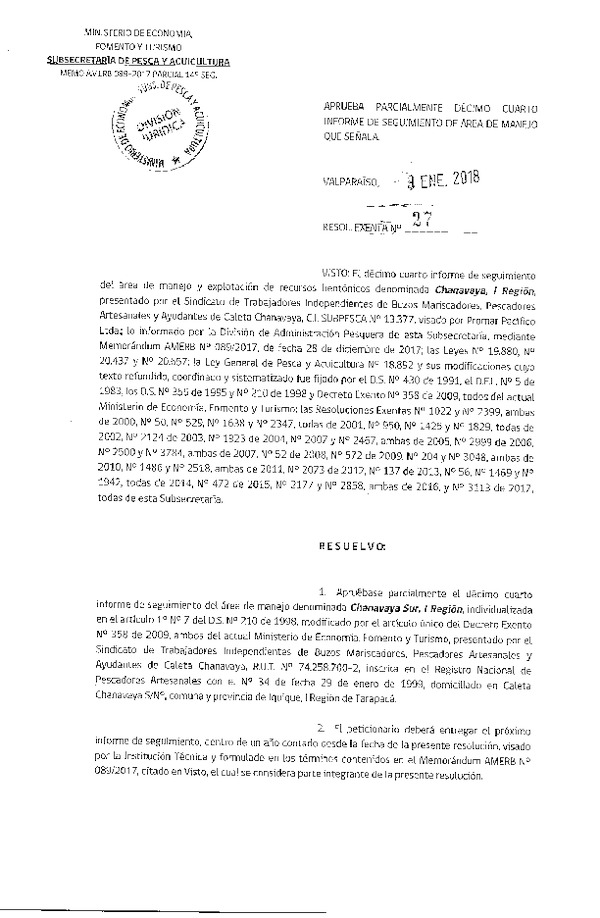 Res. Ex. N° 27-2018 14° Aprueba Parcialmente 14° Seguimiento.