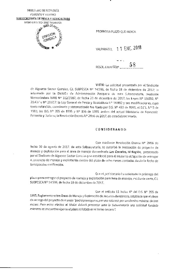 Res. Ex. N° 58-2018 Prorroga Plan de Manejo.