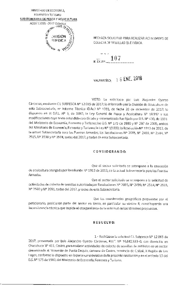 Res. Ex. N° 107-2018 Rechaza solicitud colecta de semillas que indica.