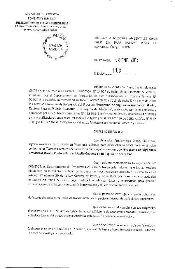 Res. Ex. N° 113-2018 Programa de vigilancia ambiental, III Región.