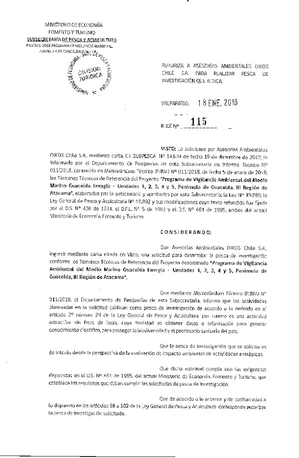 Res. Ex. N° 115-2018 Programa de vigilancia ambiental, III Región.