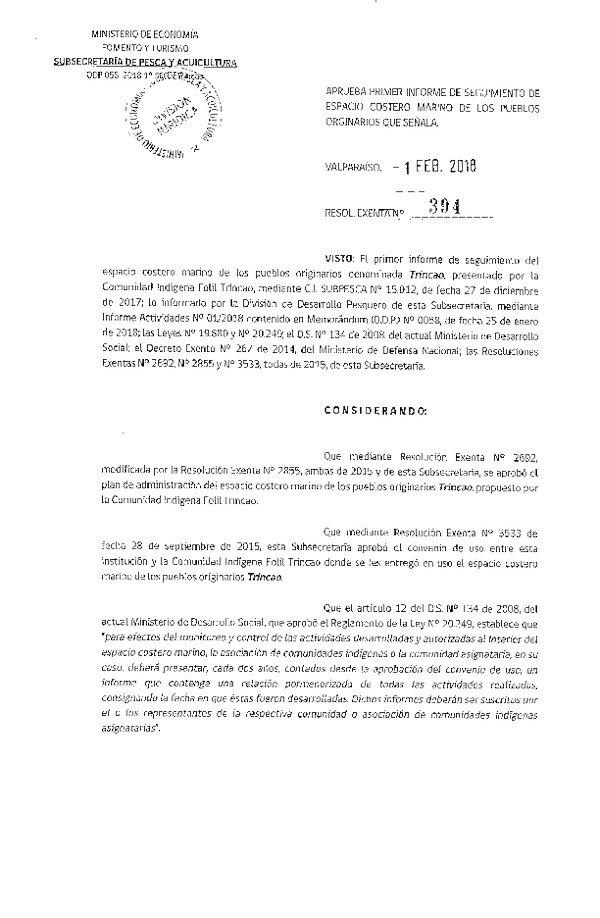 Res. Ex. N° 394-2018 Aprueba 1° Seguimiento ECMPO, en la X Región que Señala.