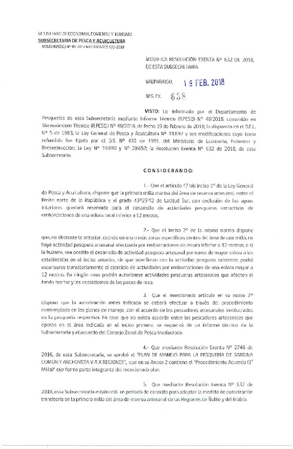 Res. Ex. N° 638-2018 Modifica Res. Ex. N° 632 de 2018, de esta Subsecretaría. (Publicado en Página Web 20-02-2018) (F.D.O. 27-02-2018)