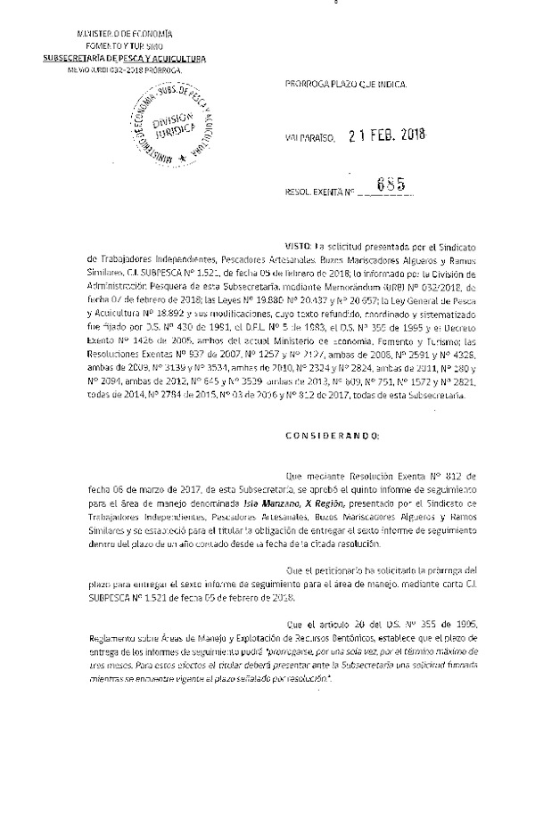 Res. Ex. N° 685-2018 Prorroga plazo que indica.