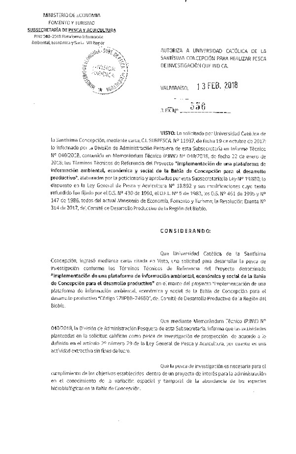 Res. Ex. N° 556-2018 Implementación de una plataforma de información ambiental, VIII Región.