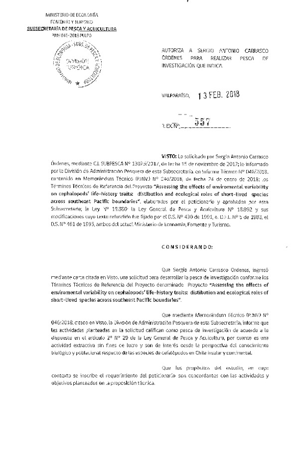 Res. Ex. N° 557-2018 Pesca de investigación Pulpo.