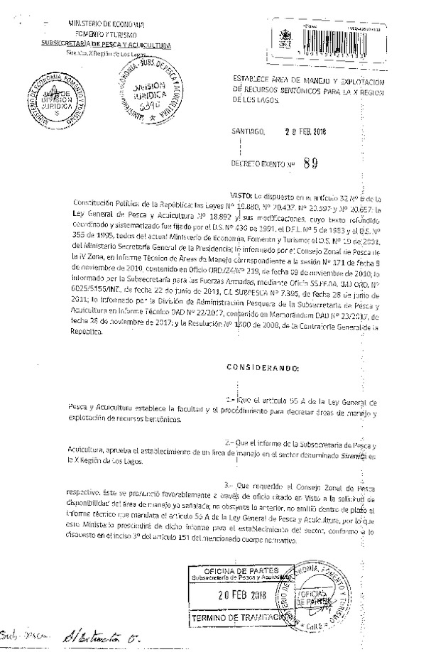 Dec. Ex. N° 89-2018 Establece Área de Manejo Sirenita X Región. (F.D.O. 24-02-2018)