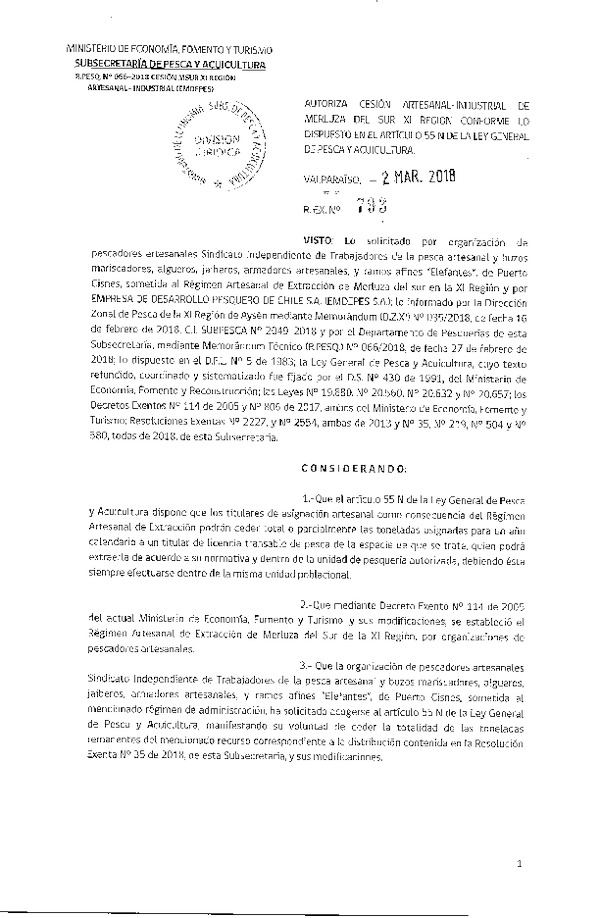 Res. Ex. N° 793-2018 Cesión Merluza del sur XI Región.