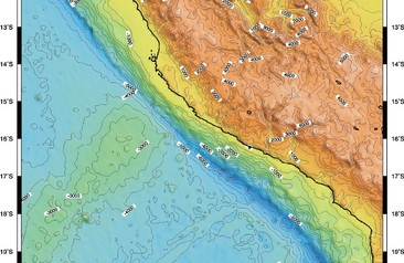 Fondo marino adyacente a la costa de Chile entre paralelos 10ºS y 20ºS y meridianos 70ºW y 80ºW
