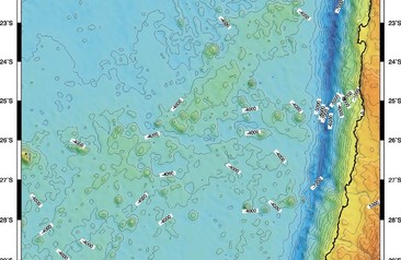 Fondo marino ady a costa de Chile, entre paralelos 20ºS y 30ºS y meridianos 70ºW y 80ºW