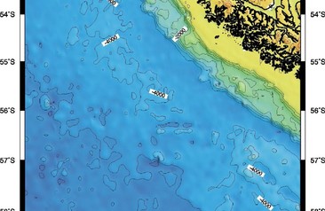 Fondo marino ady a la costa de Chile, entre paralelos 50ºS y 60ºS y meridianos 70ºW y 80ºW